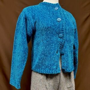 Blue chenille crewneck cardigan